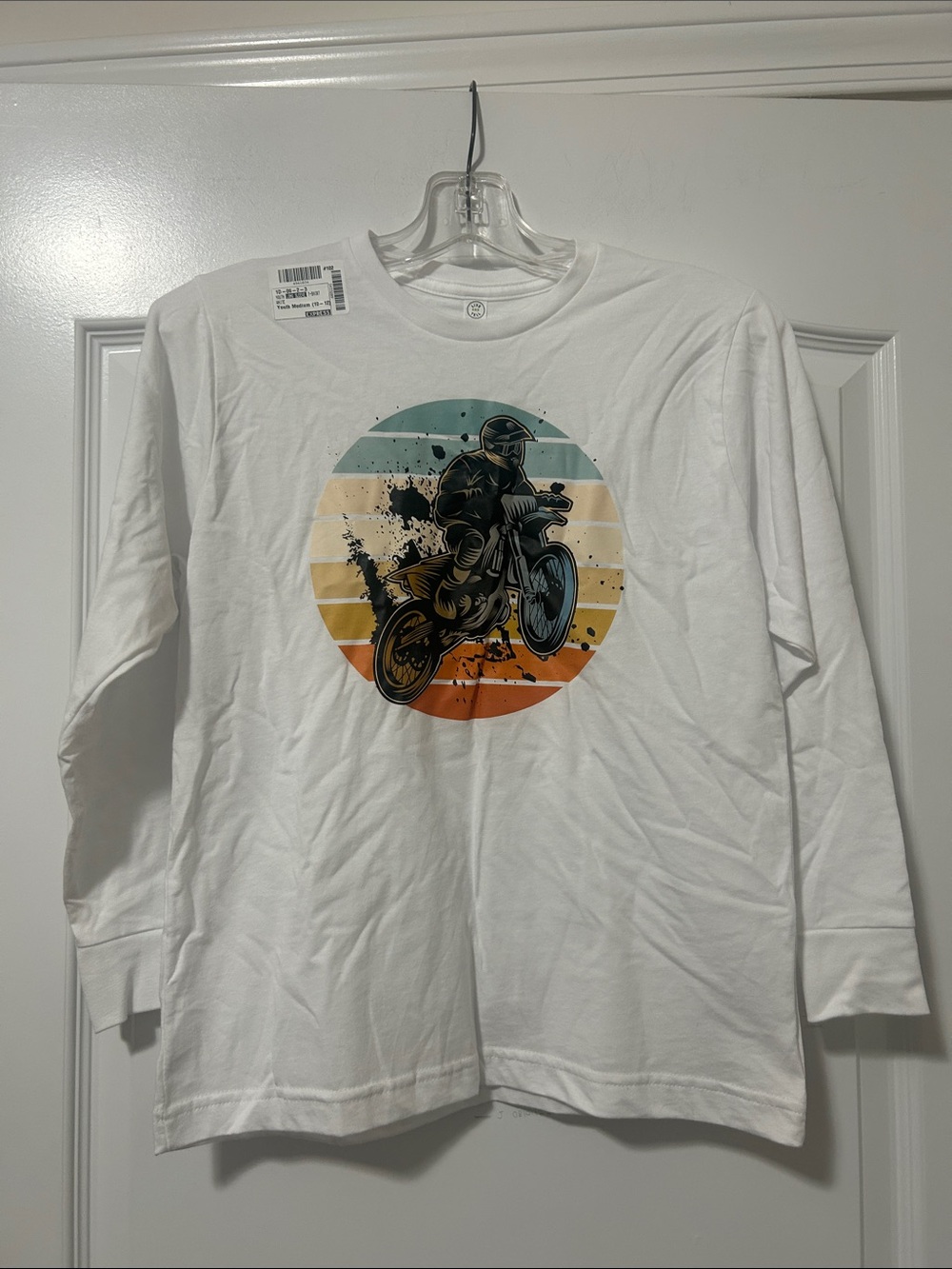 White Long-Sleeve Motorcycle Graphic Tee